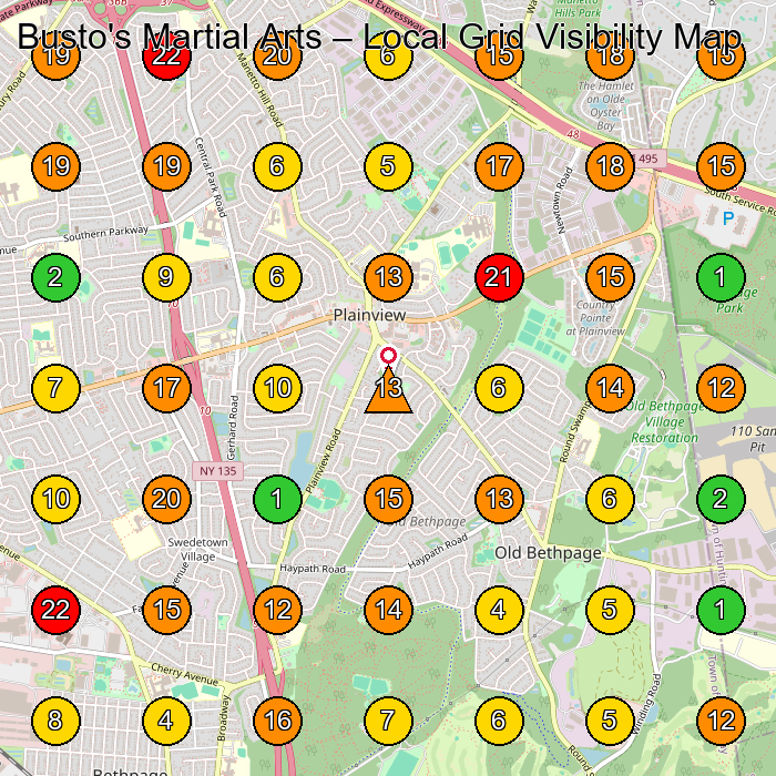 Busto's Martial Arts Martial Arts School GeoGrid ranking map for Plainview NY